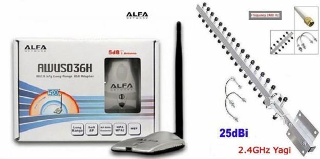 Awus036h  alfa 1    + antena wifi yagui 25 dbi  largo alcance.internet gratis.
