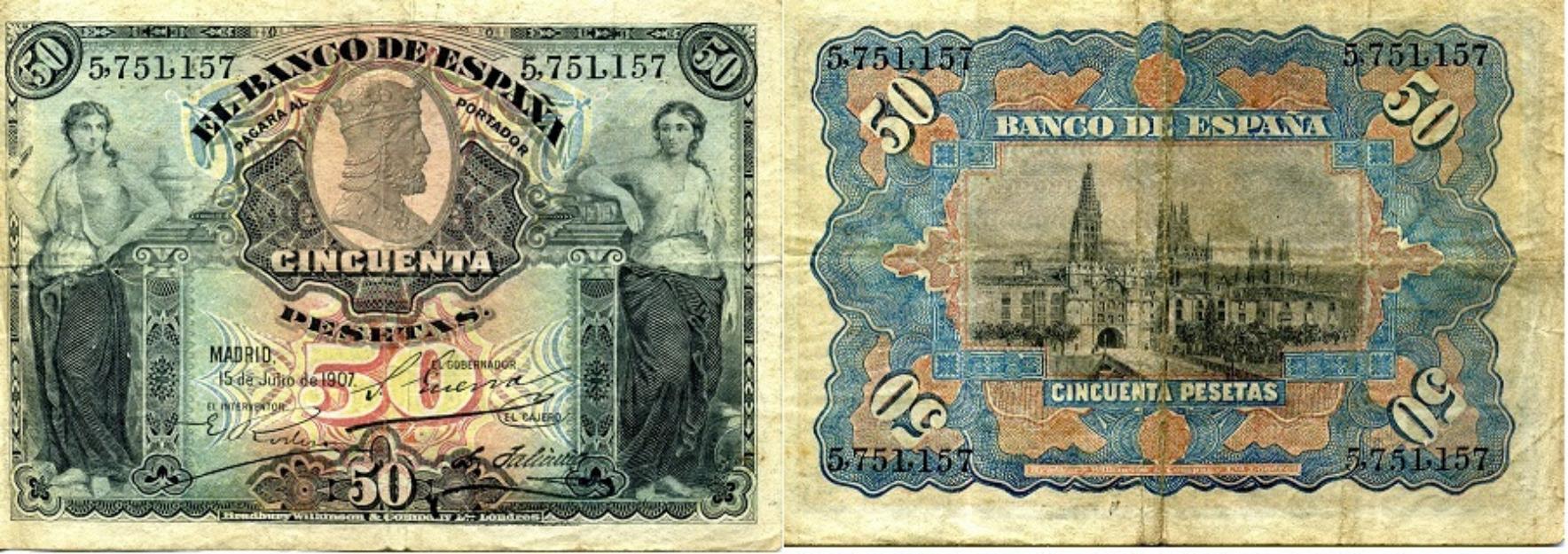 Billete antiguo barato 50 pesetas 15 julio 1907- 150€