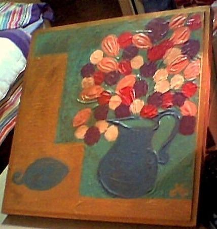 cuadro original oleo flores.
