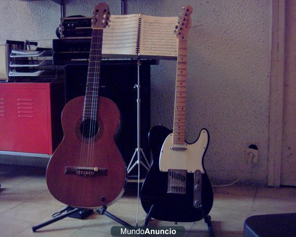 Guitarra española con micrófono en el puente