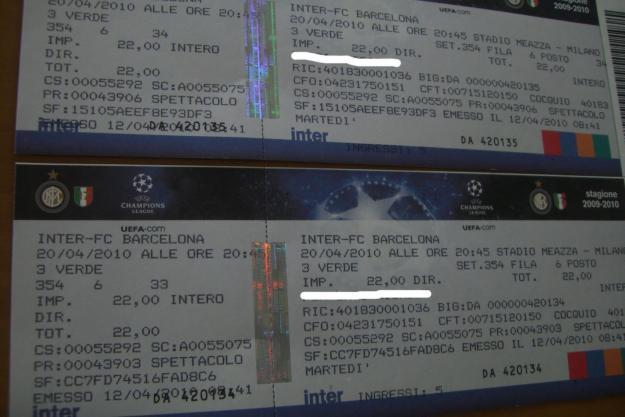 inter-Barcelona 20/4/2010 semifinal Champions League tickets