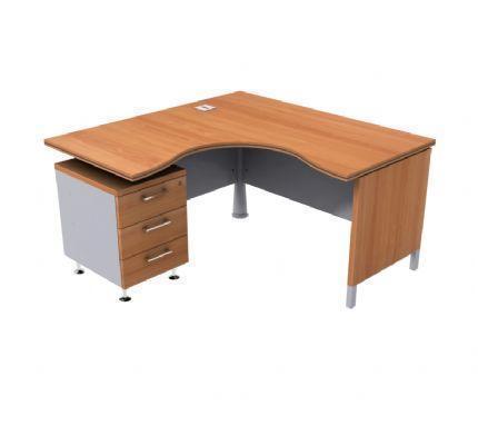 mesa rincón de oficina con buc 3 cajones + mesa de reunión redonda.