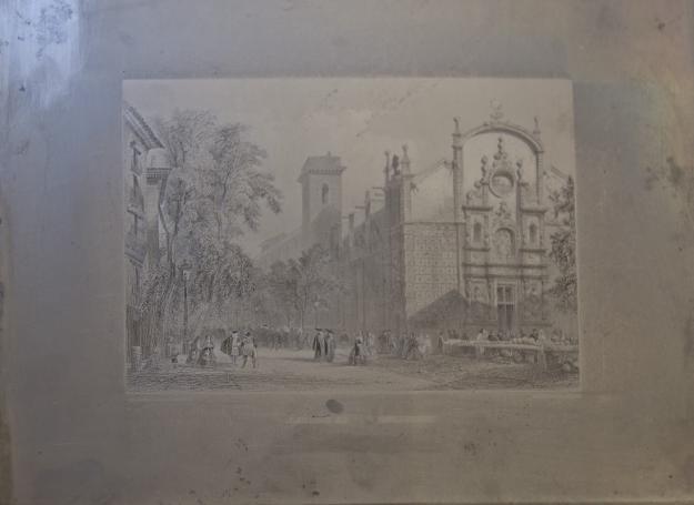 Plancha de acero con el grabado de Las Ramblas de Barcelona, hermanos Rouargue s. XIX