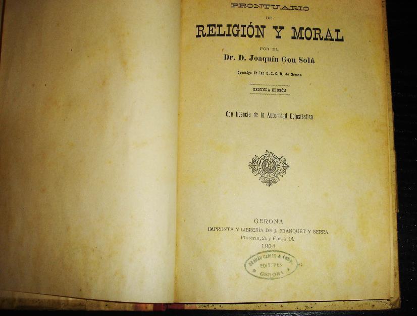 Prontuario de Religion Y MOral año 1904