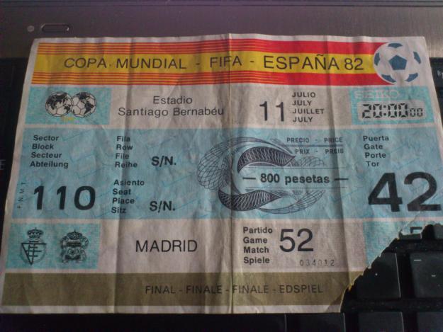 Entrada Final - Mundial de España 82. Santiago Bernabéu 11 de Julio.