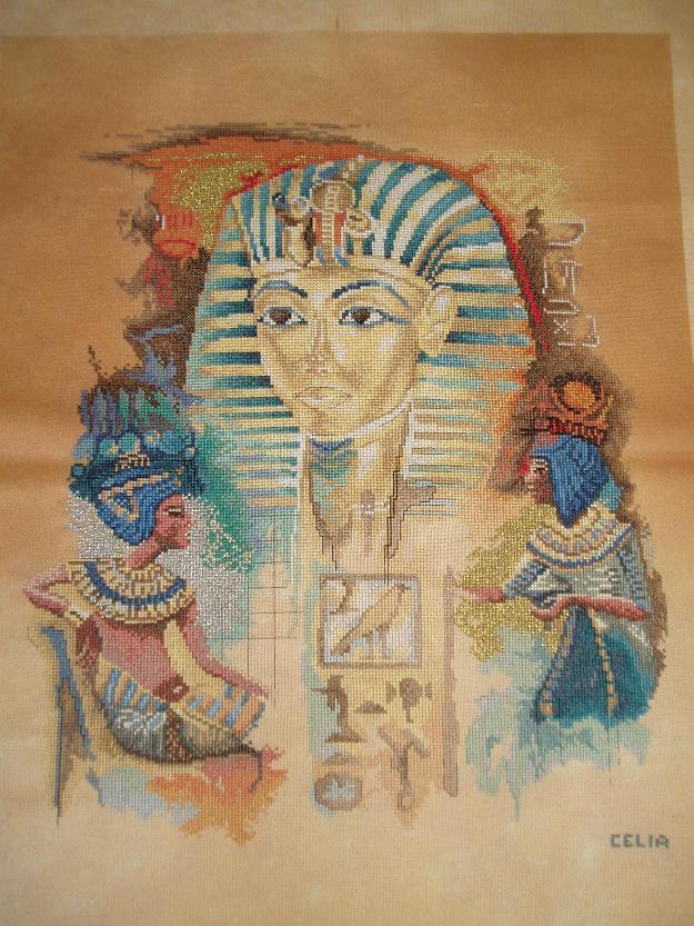 Espectaculares cuadros punto cruz tutankamon - nefertiti