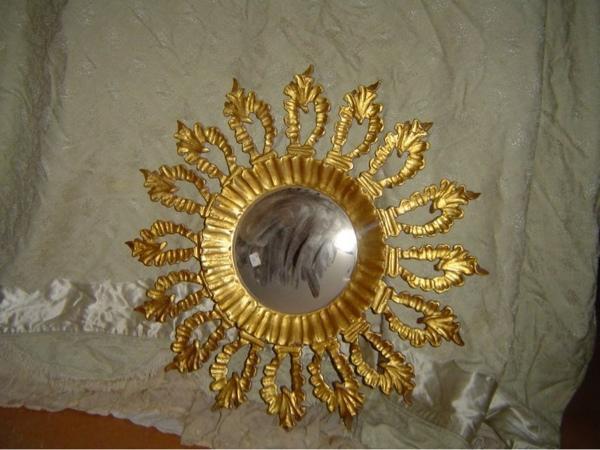 Antiguedades Espejo de Sol madera tallada y dorada
