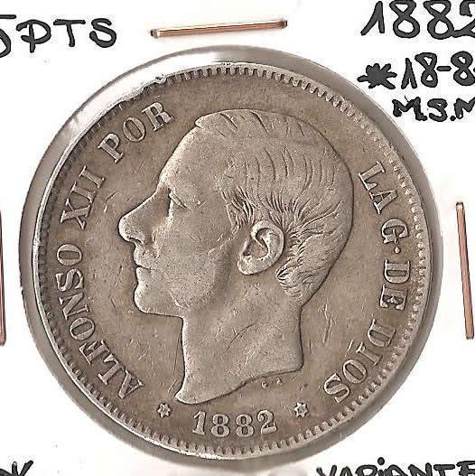 vendo moneda de 5 pesetas, de alfonso 12,en perfecto estado,de plata,de 1881