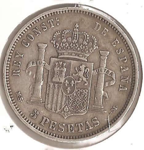 vendo moneda de 5 pesetas, de alfonso 12,en perfecto estado,de plata,de 1881