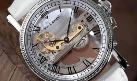Yves camani grimaud orologio uomo automatico blanco pelle data acciaio mod.0512