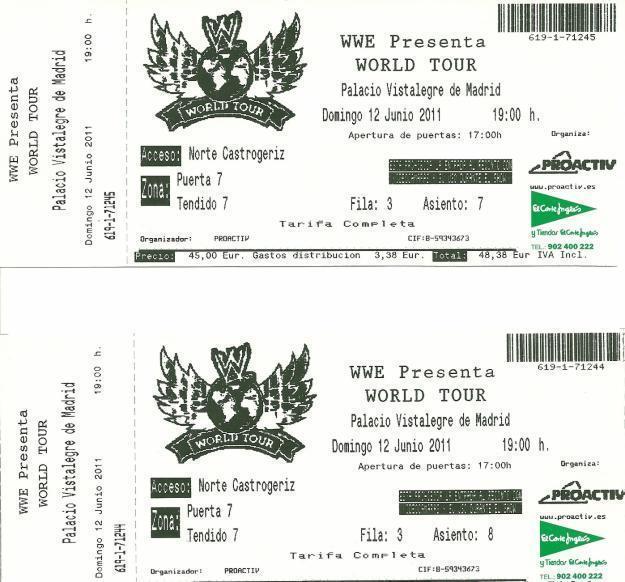 2 ENTRADAS GIRA WWE WORLD TOUR 2011