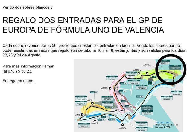 2 Entradas GP Europa Formula 1 Valencia T10
