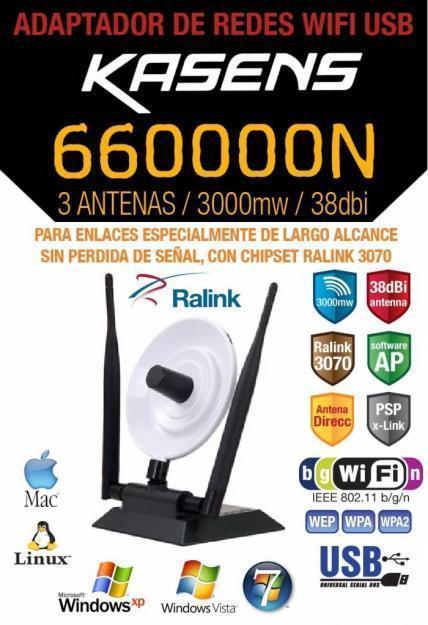 Antena wifi usb  kasens 3000mW  38 dbi. INTERNET GRATIS