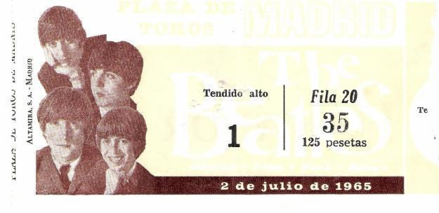 Entrada original concierto Beatles Madrid 1965