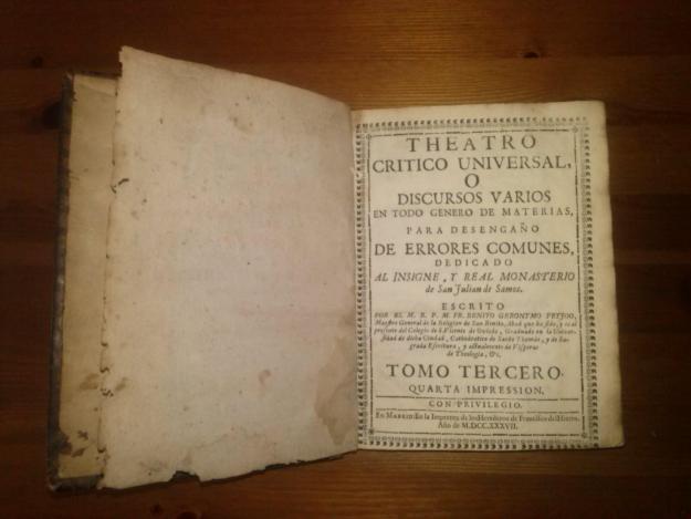 Libro antiguo theatro critico año 1737