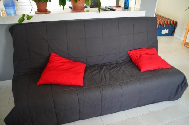 Sofa cama 3 plazas gris de tela + 2 cojines