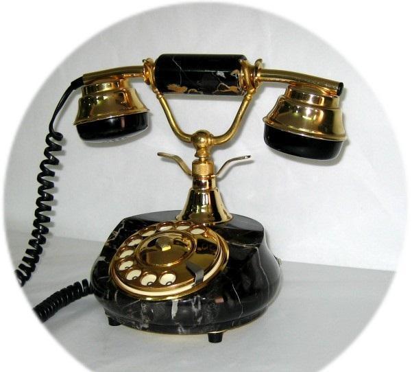 TELEFONO ANTIGUO EN MARMOL NEGRO CON VETAS (ONYX)