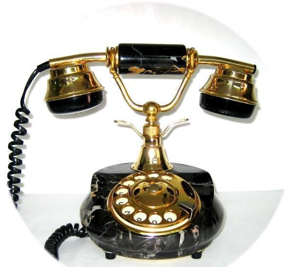 TELEFONO ANTIGUO EN MARMOL NEGRO CON VETAS (ONYX)