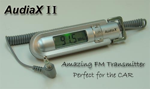 Transmisor de audio inalámbrico fm audiax para oir mp3, mp4, ipod por radio fm