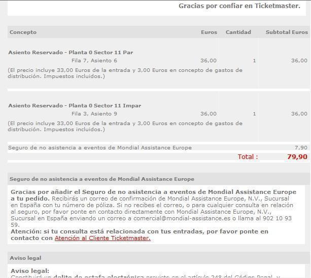 vendo 2 entradas para el concierto de estopa 2.0. del 11 de febrero del 2012