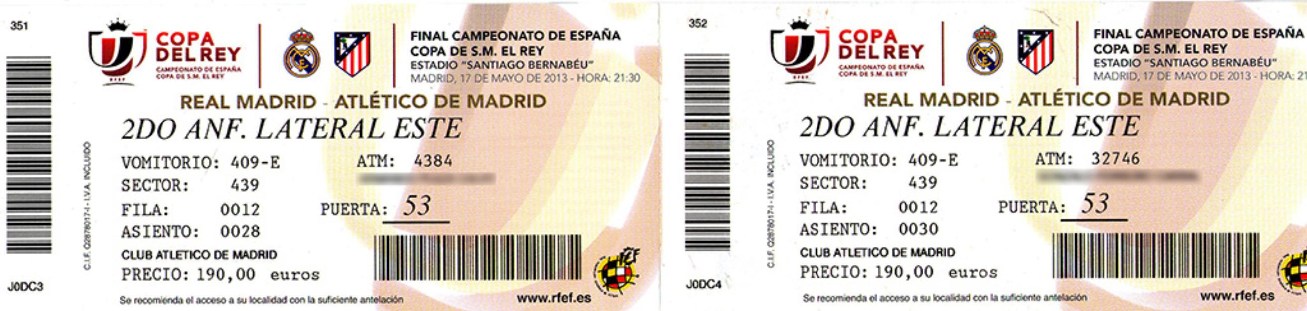 Vendo boli bic y cedo 2 entradas juntas Final Copa del Rey Real Madrid-Atlético de Madrid