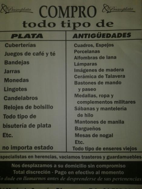 adquiero antigüedades y plata pago en efectivo