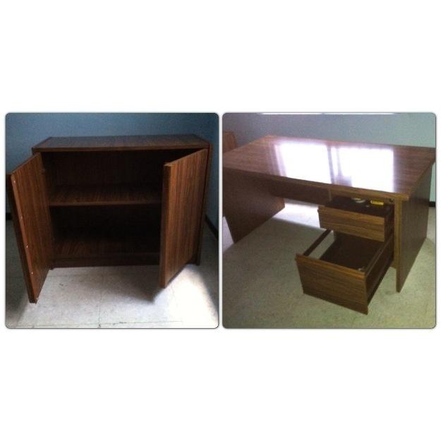 Mesa despacho + mueble auxiliar madera castaño