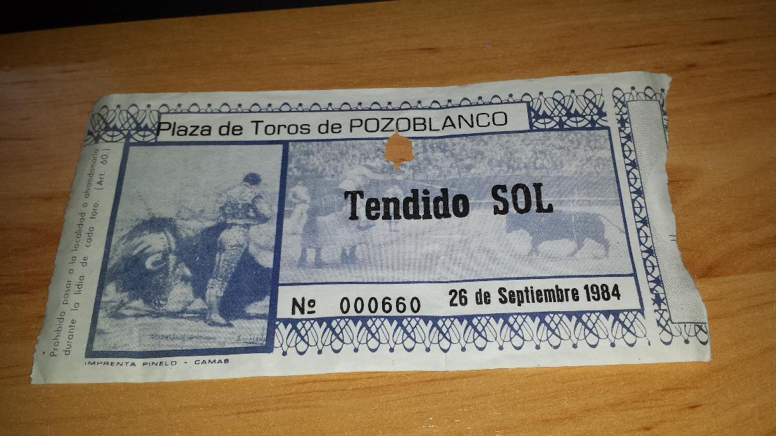 Venta entrada plza.toros pozoblanco del 26-09-1984