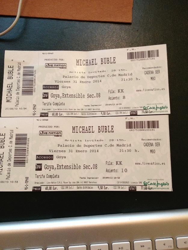 Venta 2 entradas concierto michael bublé en madrid