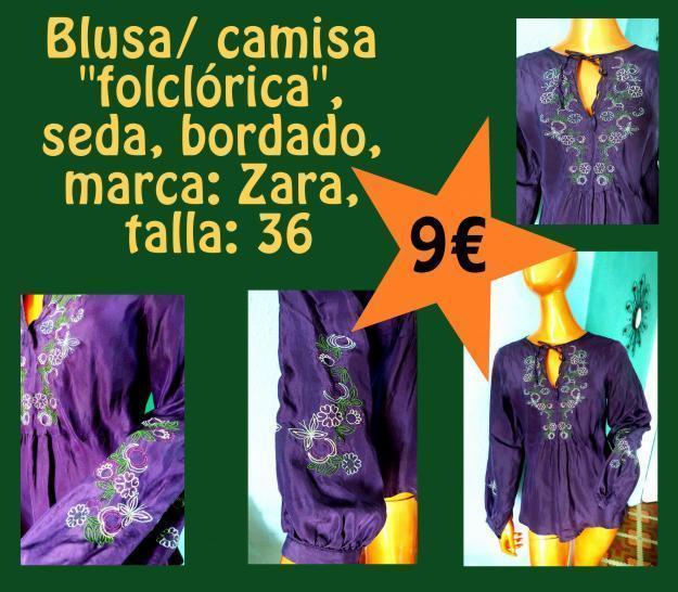 Blusa/ camisa, seda, bordado, Zara, talla: 36
